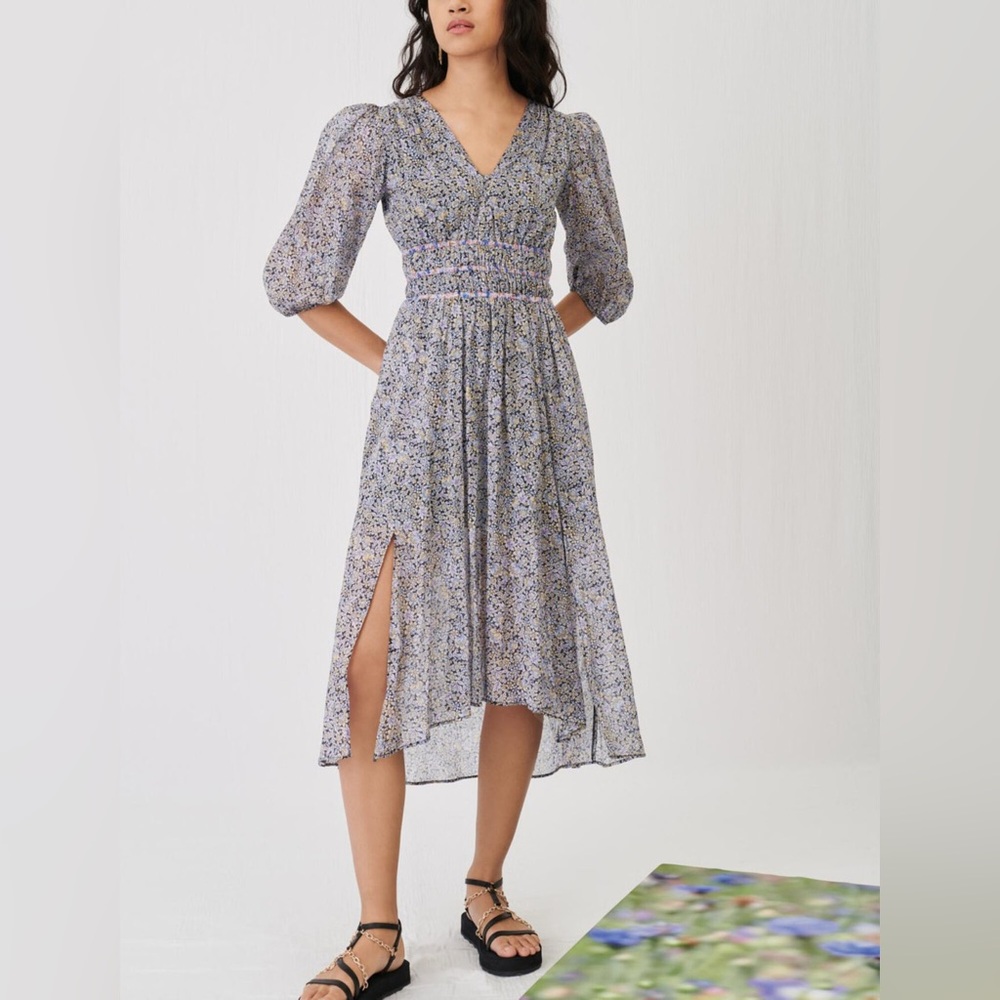 Maje Floral Midi Dress with Smocking